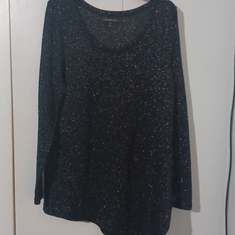 Lane Bryant Black Glitter Long-Sleeve Scoop Neck Top